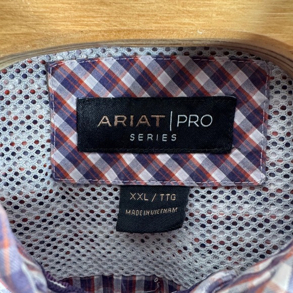 Ariat Pro Series Mens XXL Button Down Short Sleeve Gingham Check Shirt Red White - Picture 4 of 8